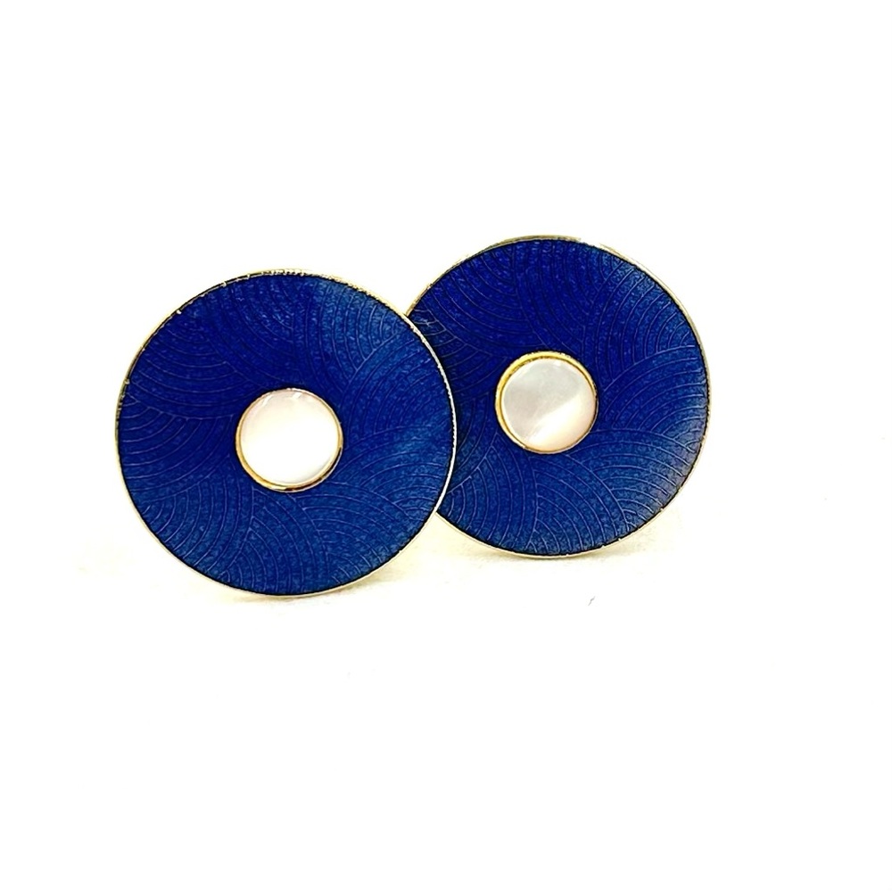 Vintage Isle of Skye Earrings Blue Enamel MOP Clip On